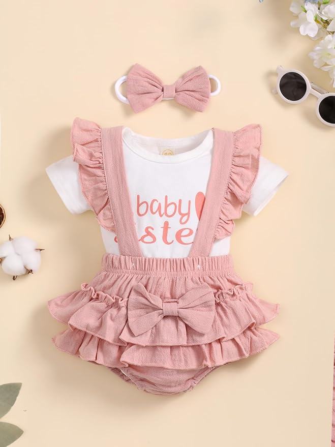 Baby Sister 4pc Outfit Pink & White