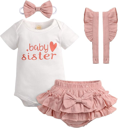 Baby Sister 4pc Outfit Pink & White